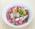 Rice noodles in pink soup, thai cuisine Royalty Free Stock Photo