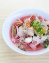 Rice noodles in pink soup, thai cuisine Royalty Free Stock Photo