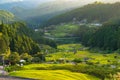 Rice paddy terraces on sunset. Yotsuya, Aichi prefecture, Japan Royalty Free Stock Photo