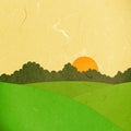 Rice paper cut sunset landscape