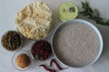 Rice porridge or Kanji along with Coconut chutney, Beetroot potato thoran, stir fried moong, Fried papad and Tempered buttermilk