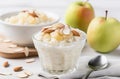 Rice pudding apple almond food. Generate Ai