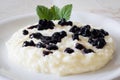 Rice pudding with blueberry cream Royalty Free Stock Photo