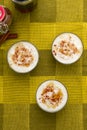 Rice pudding bowls top view.