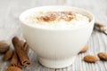 Rice pudding with cinnamon powder Royalty Free Stock Photo