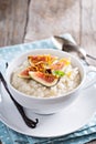 Rice pudding with milk and vanilla beans Royalty Free Stock Photo