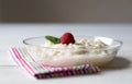 Rice pudding with mint and raspberry Royalty Free Stock Photo