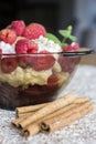 Rice pudding with raspberries Royalty Free Stock Photo