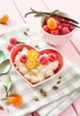 Rice pudding with raspberries Royalty Free Stock Photo