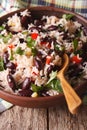 Rice with red beans and coriander in a bowl close-up. vertical