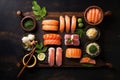 rice roll fresh fish asian japanese food healthy seafood sushi. Generative AI. Royalty Free Stock Photo