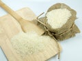 Rice sack choping broad on white background isolate Royalty Free Stock Photo