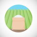 Rice in sackcloth bag flat icon