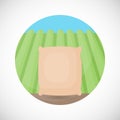 Rice in sackcloth bag vector flat icon