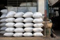 Rice sacks on the truck Royalty Free Stock Photo