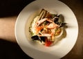 Rice with seafood on a plate in restauant ready to be served Royalty Free Stock Photo