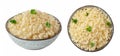 Rice set. Rice, cooked, in a bowl with fresh parsley leaves, isolated on a white background Royalty Free Stock Photo