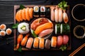 seafood asian rice food fresh sushi japanese roll healthy fish. Generative AI. Royalty Free Stock Photo