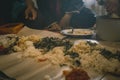 Rice and side dishes served by eating together are usually enjoyed at certain events Royalty Free Stock Photo