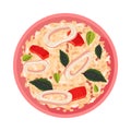 Rice with Sliced Squid and Greenery Top View Vector Illustration Royalty Free Stock Photo