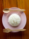 Rice on soft pink dish