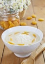 Rice soup with cream and dried apricots Royalty Free Stock Photo