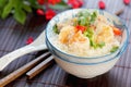 Rice soup with prawn and mince pork