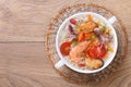 Rice soup with seafood on the table close-up top view Royalty Free Stock Photo