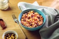 Rice with soy mincemeat, corn and red beans Royalty Free Stock Photo