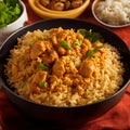 Rice with stewed chicken on grey bowl, chinese traditional cuisine