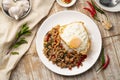 Rice with stir fried Minced Pork and basil with topped fried egg,Thai food Royalty Free Stock Photo