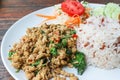 Rice and stir fried pork holy basil (Thai food)