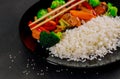 Rice with teriyaki chicken in Japanese style set and ready to eat Royalty Free Stock Photo