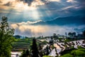 Rice terraces and diffraction light