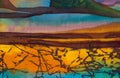 Rice terraces, fragment, hot batik, handmade abstract surrealism art on silk