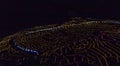 The rice terraces at Sanmaida, Japan, illuminated at night.