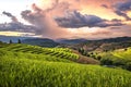 Rice terraces ,cloudy ,colorful sky ,rain ,sunset ,nature landscape