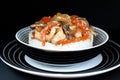 Rice topped with chicken, vegetables and Shitaki Royalty Free Stock Photo