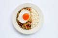 Rice topped with stir-fried chicken and holy basil, fried egg Royalty Free Stock Photo