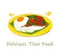 Rice topped with stir-fried pork basil and egg fries.vector. Royalty Free Stock Photo
