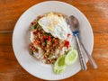 Rice topped with stir-fried pork and basil with a fried egg Royalty Free Stock Photo