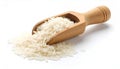 rice on a traditional wooden spoon against a white background Royalty Free Stock Photo