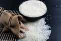 Rice used for sushi. Short Grain Sushi Koshihikari Rice. Royalty Free Stock Photo