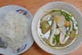 Rice and variety fish ball in soup