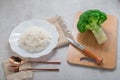 Rice and vegetable broccoli on white background healthy vegetarian food concept