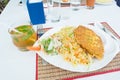 Rice with vegetable salad and chicken with mojito drink for lunch Royalty Free Stock Photo