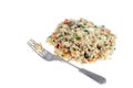 Rice with vegetables, meat on white background. Royalty Free Stock Photo