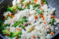 Rice with vegetables - peas, carrots, green beans. Vegetarian healthy food Royalty Free Stock Photo