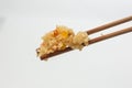 Rice with vegetables on sticks on a white background. food photography Royalty Free Stock Photo