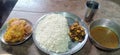 Rice vegitable with fried pakora is fantastiv food for lunch in india madhubani bihar